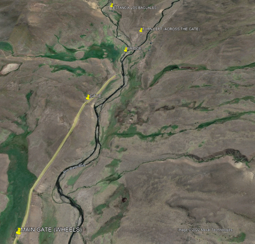 google earth image of road explaining the route to estancia los baguales